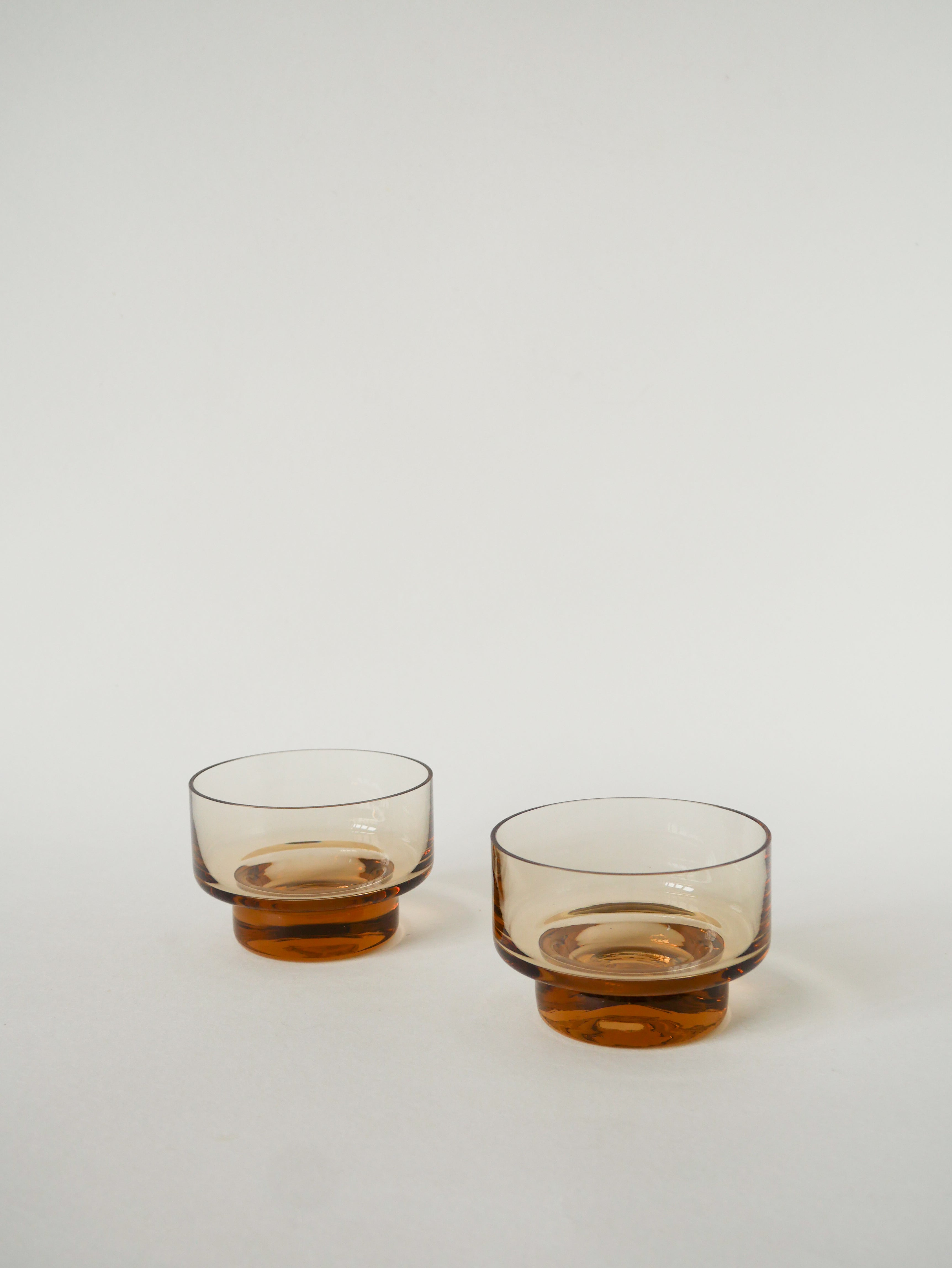 Lot De 4 Coupes En Verre, Ambre Rose, Design, 1970