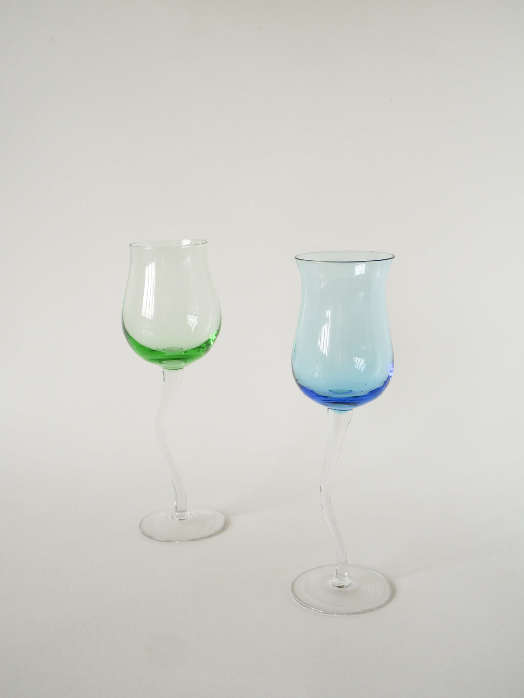 Duo De Verres À Vin, Curve, Bleu Et Vert, 1980