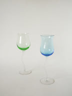 Duo De Verres À Vin, Curve, Bleu Et Vert, 1980