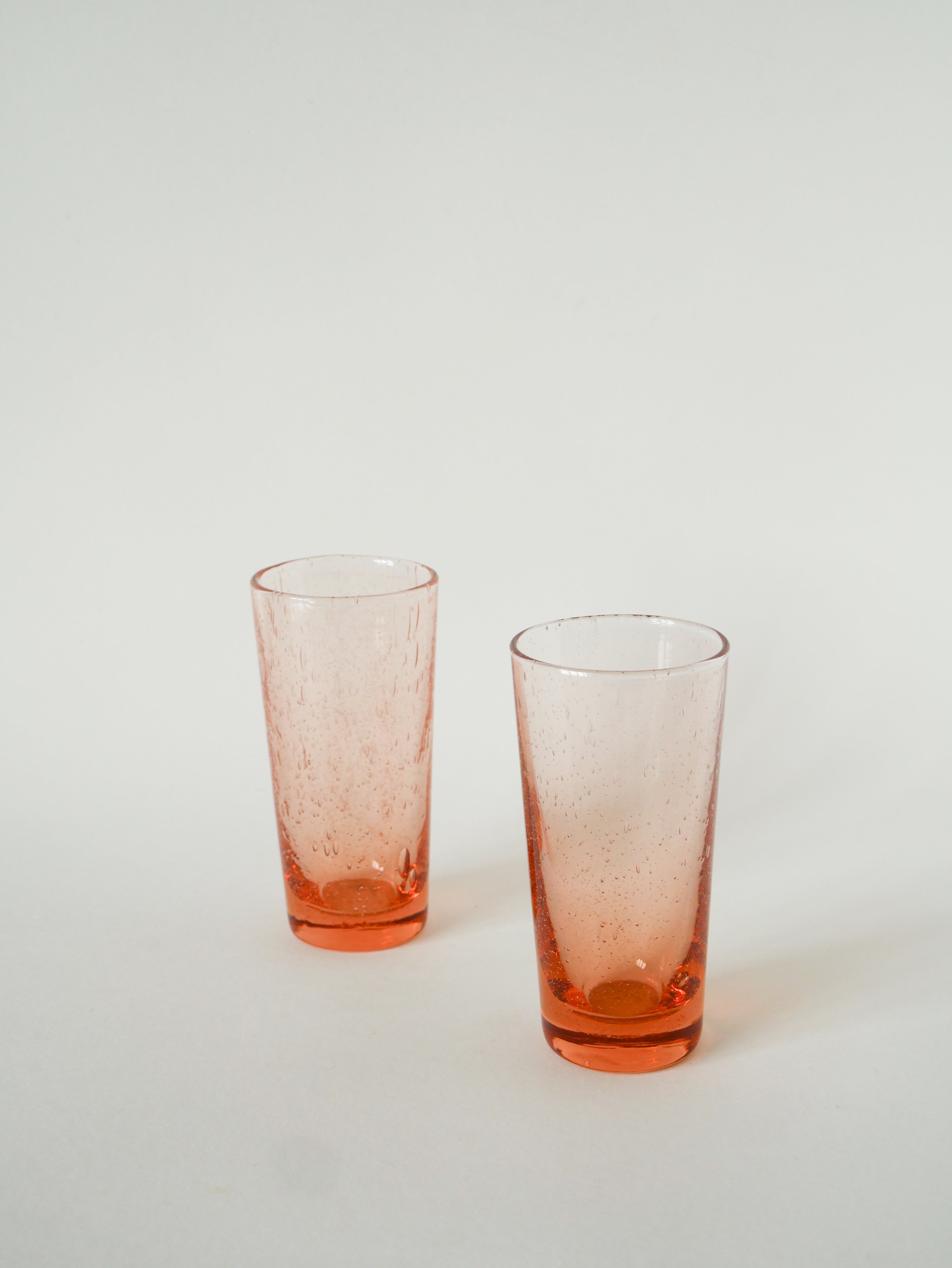 Duo De Verres À Eau En Verre Bullé, Rose, 1970