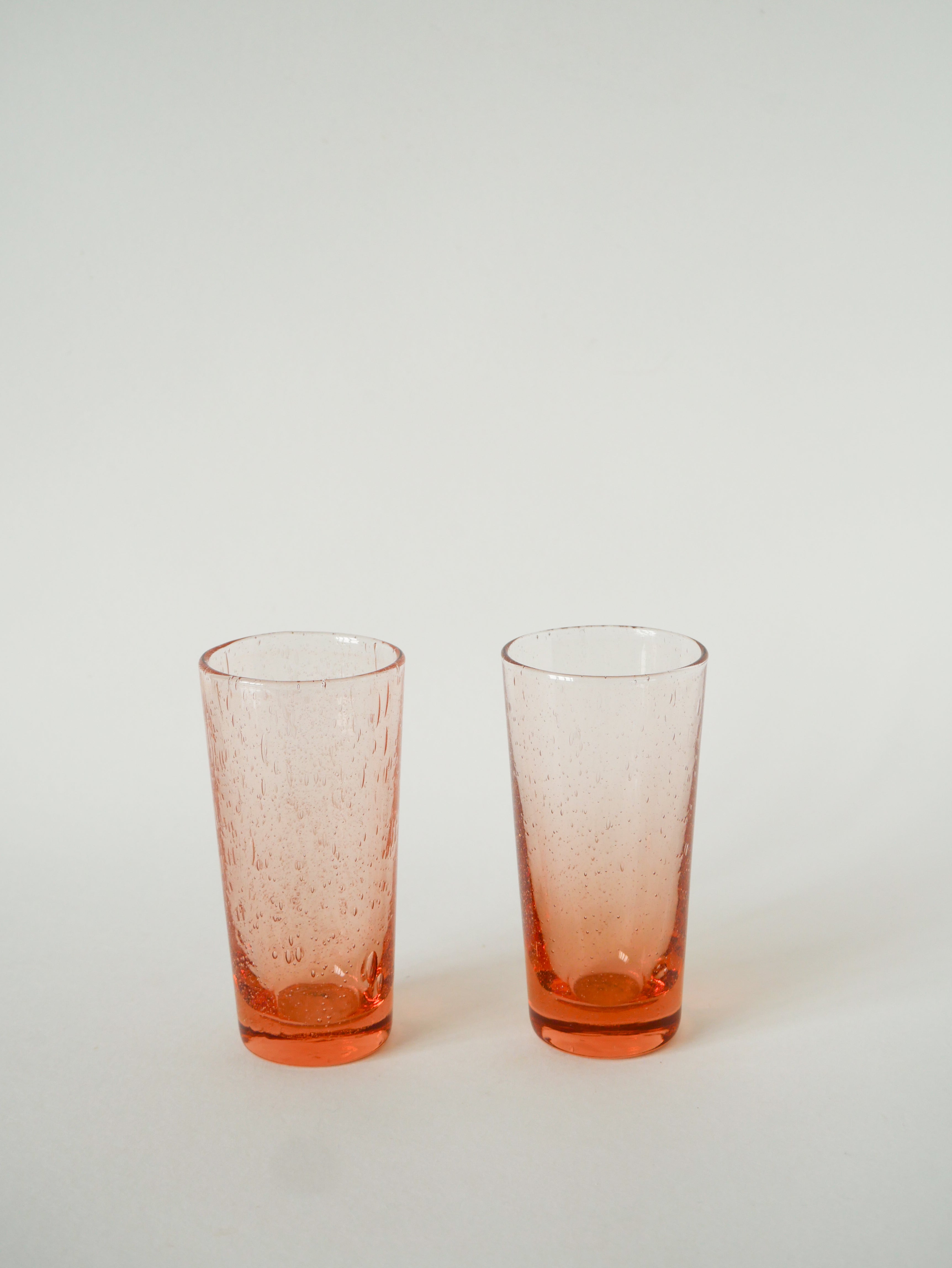 Duo De Verres À Eau En Verre Bullé, Rose, 1970