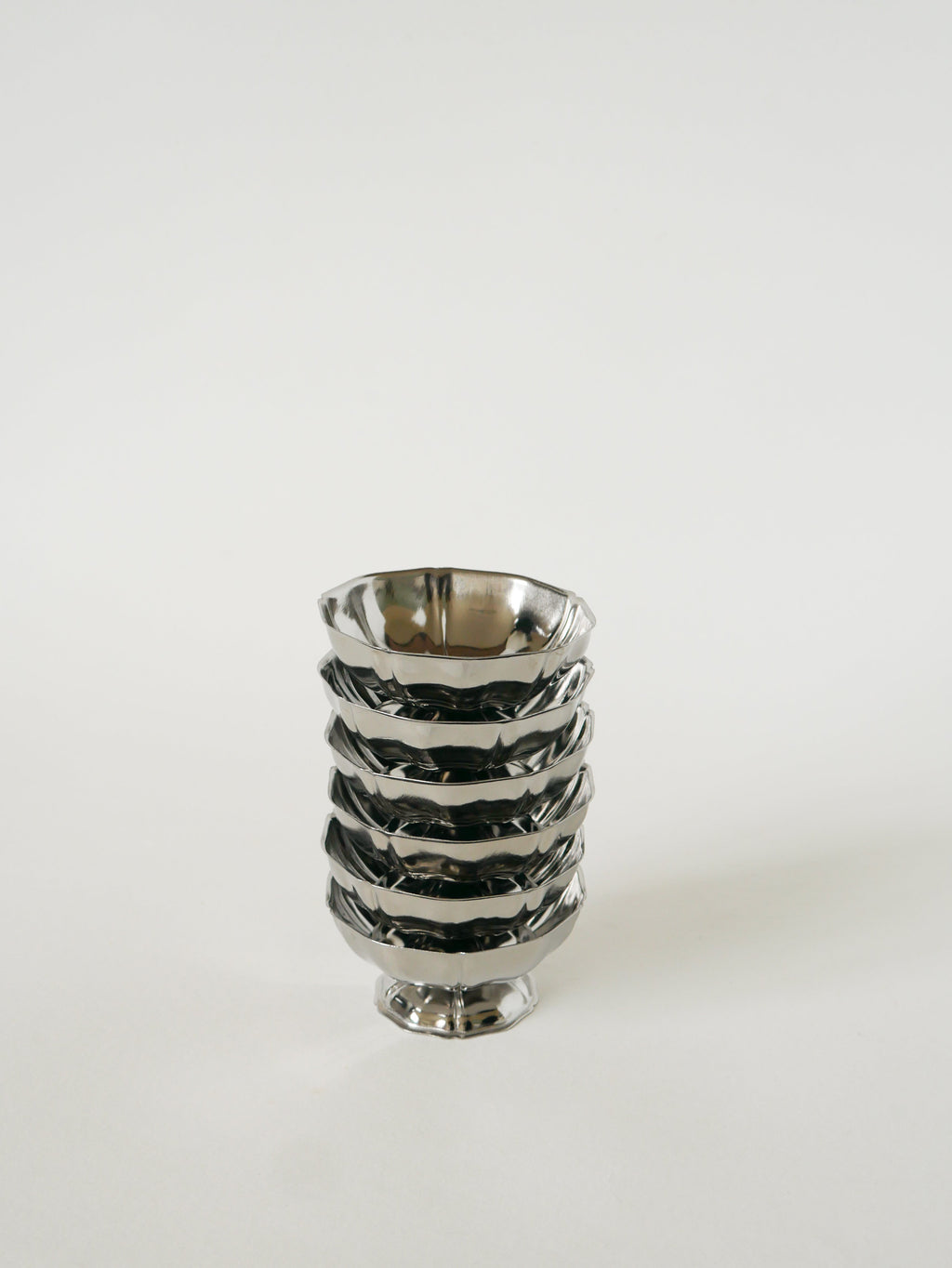 Lot De 6 Coupes À Glace Travaillées En Inox, Pieds Bas, 1970