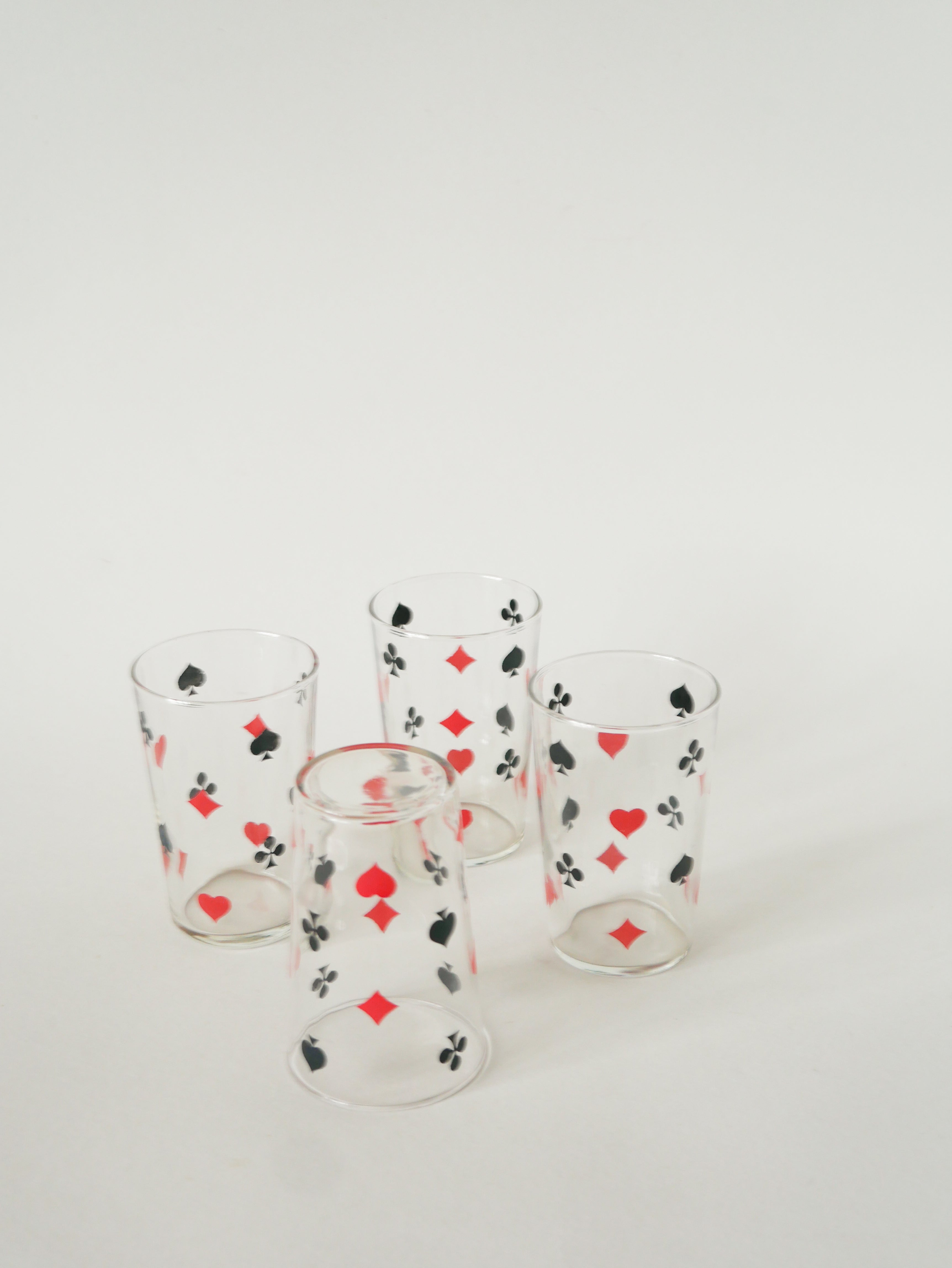 Lot De 4 Verres À Eau Jeux De Cartes, 1970