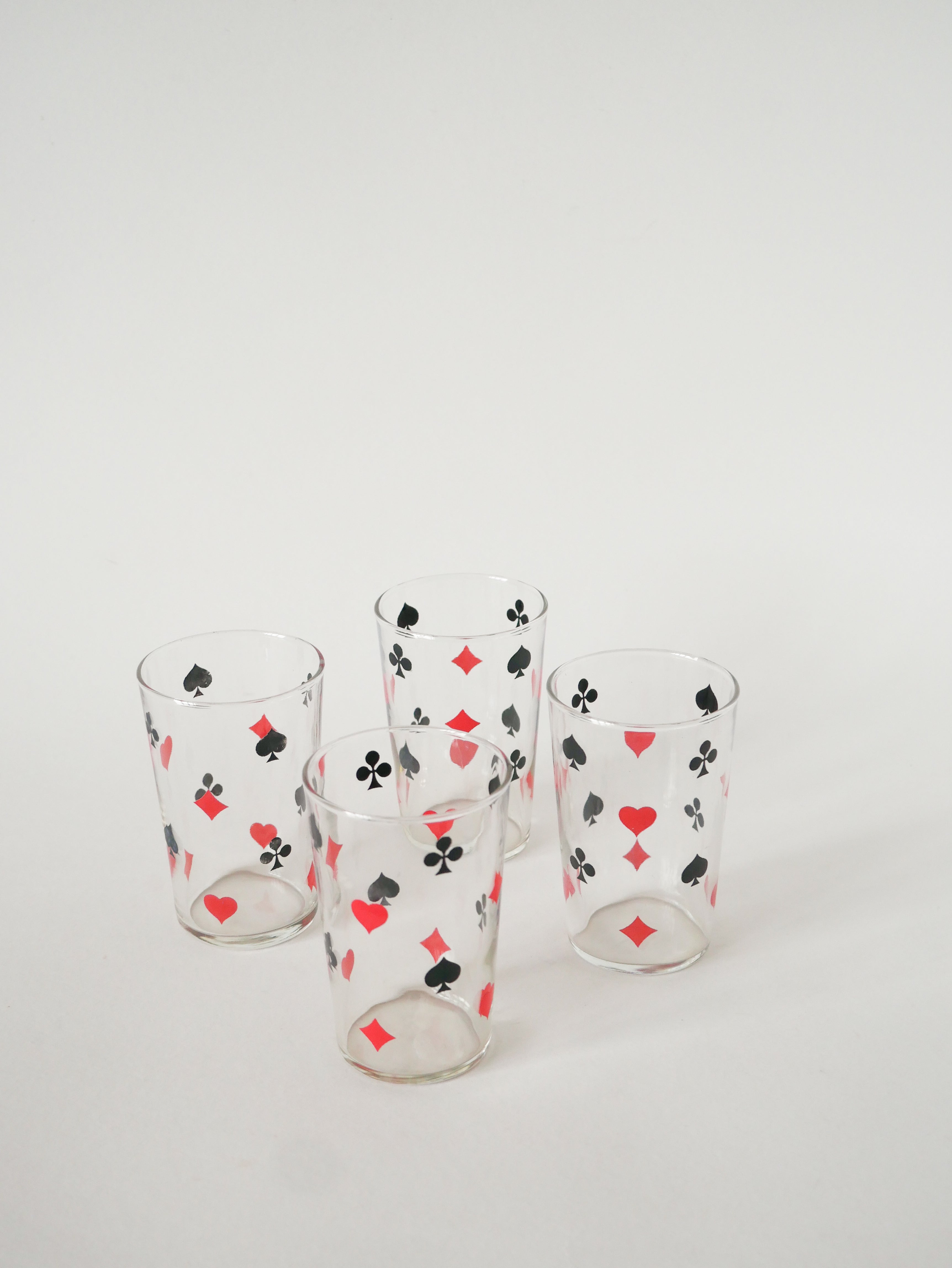 Lot De 4 Verres À Eau Jeux De Cartes, 1970