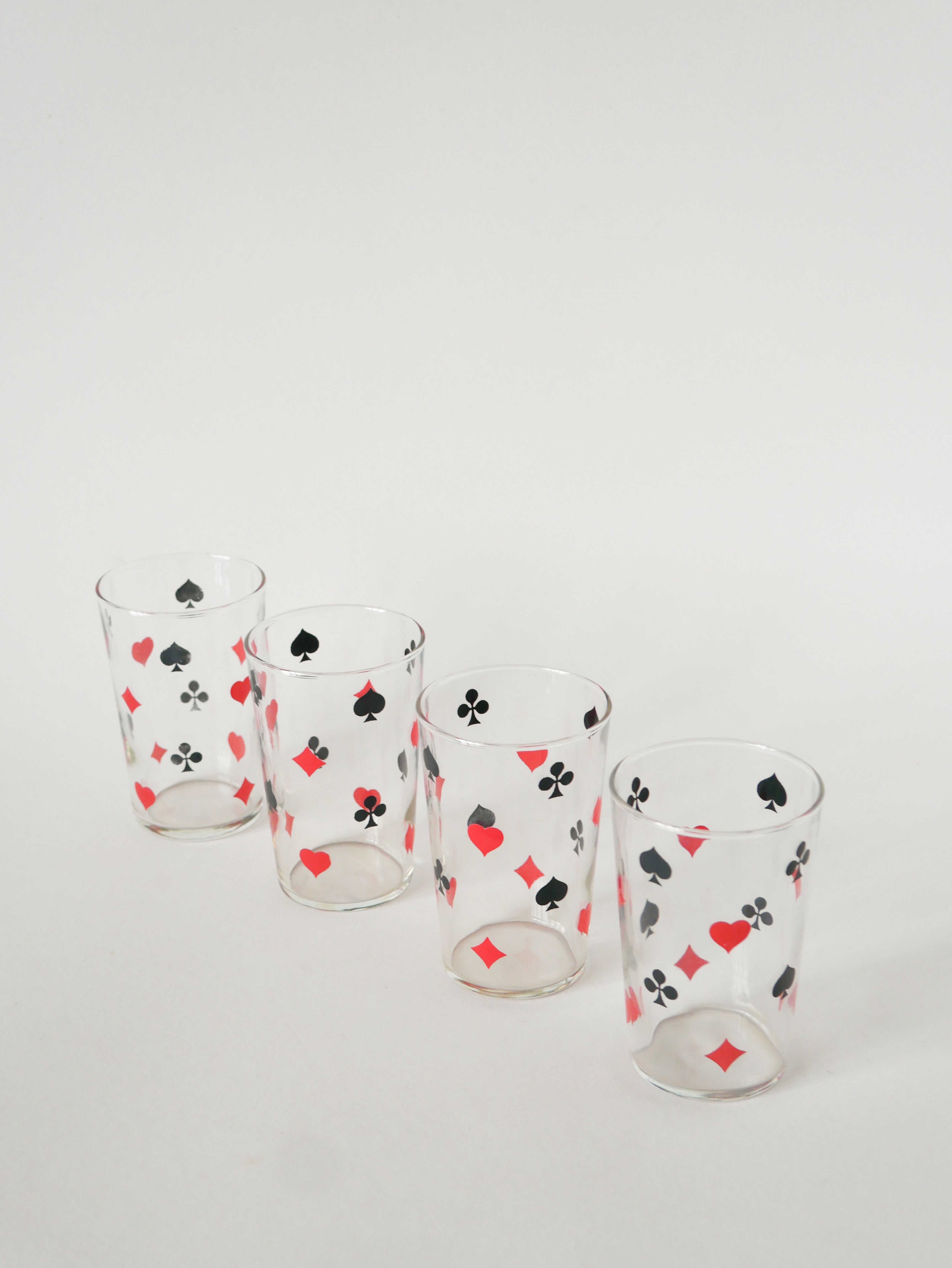 Lot De 4 Verres À Eau Jeux De Cartes, 1970