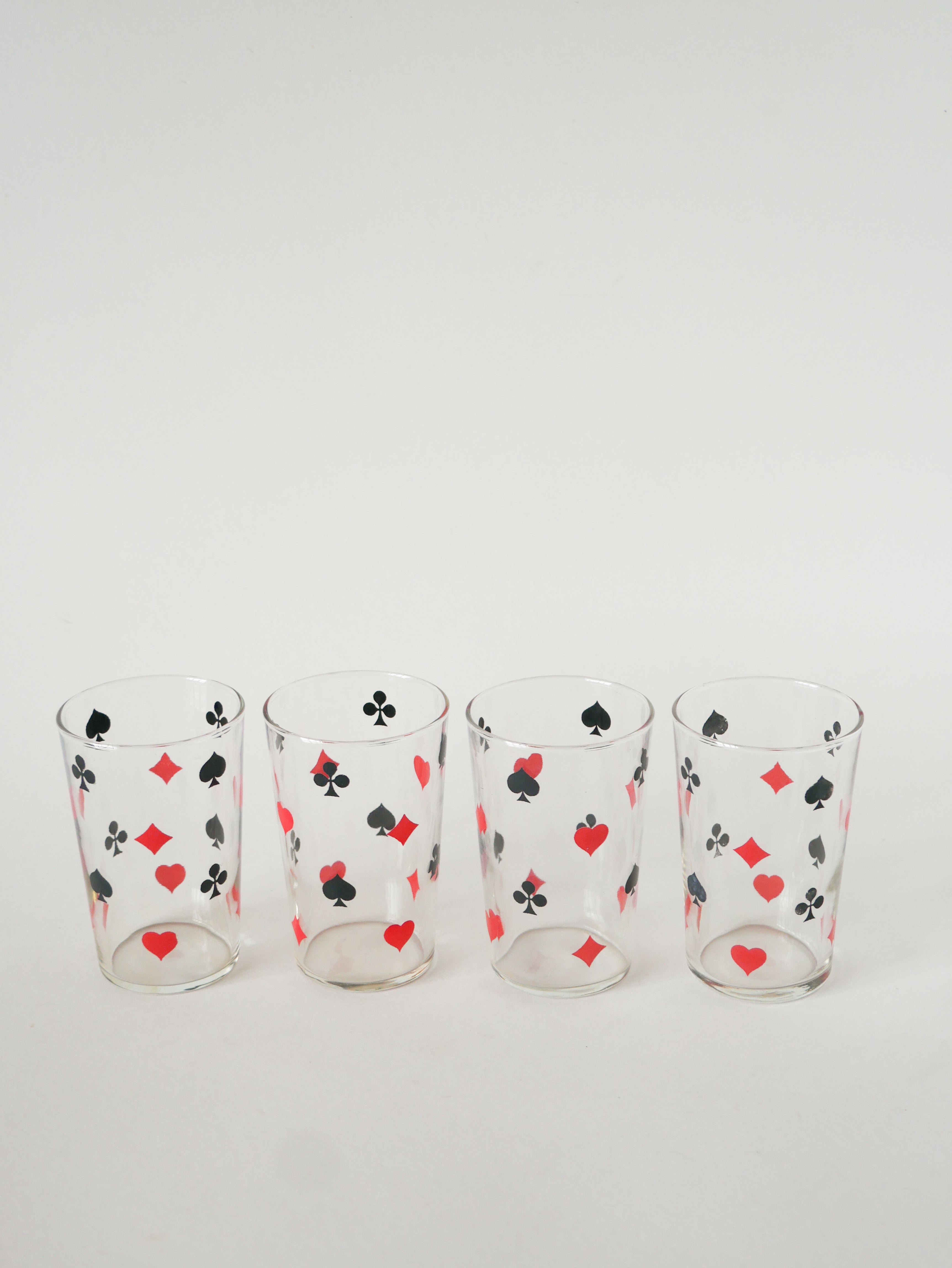 Lot De 4 Verres À Eau Jeux De Cartes, 1970