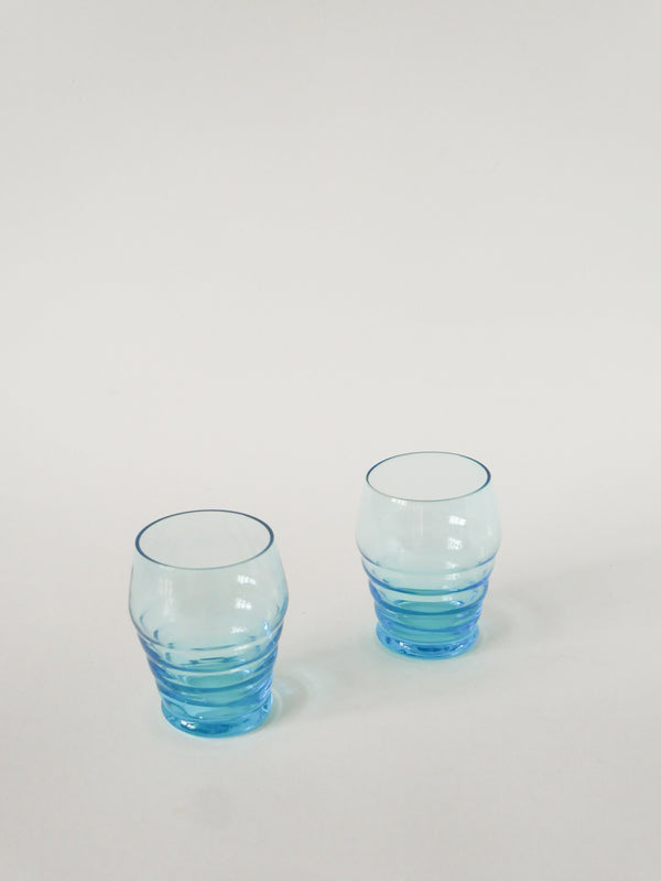 Duo De Verres À Eau, Bleu Turquoise, Art Déco, 1930