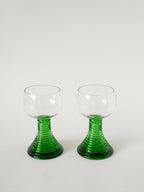 Duo De Grands Verres À Vin Style Roemer, Pieds Verts, 1970