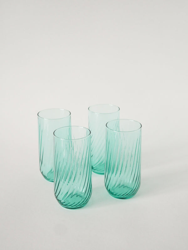 Lot De 4 Verres À Eau Torsadés, Bleu Turquoise, 1970