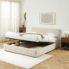 Vania - Lit Coffre - Tissu Beige
