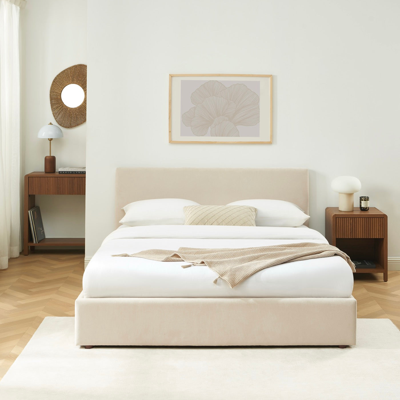 Vania - Lit Coffre - Tissu Beige