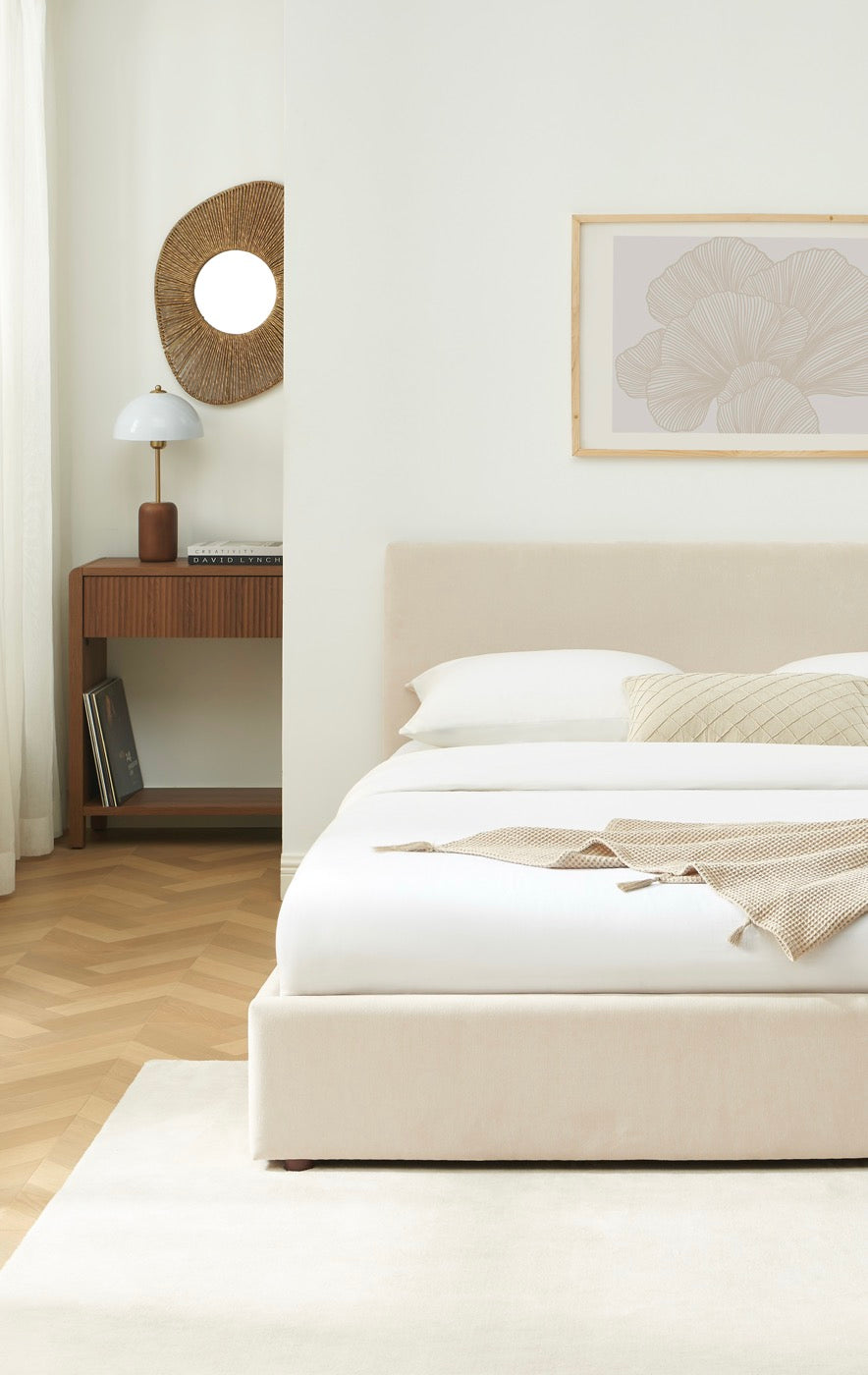 Vania - Lit Coffre - Tissu Beige