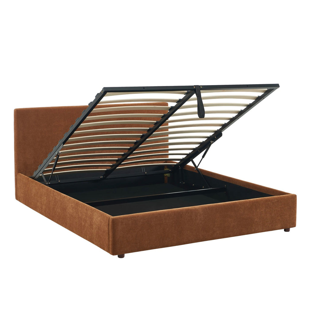 Vania - Lit Coffre - Tissu Marron