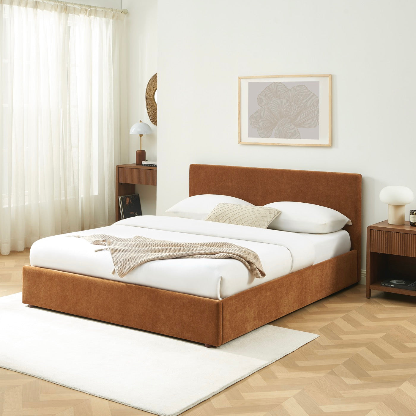 Vania - Lit Coffre - Tissu Marron