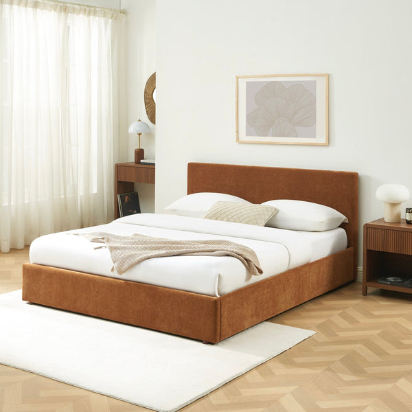 Vania - Lit Coffre - Tissu Marron