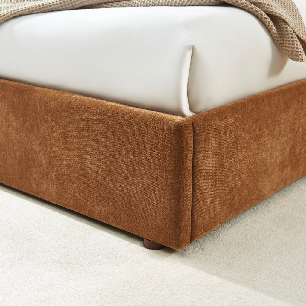 Vania - Lit Coffre - Tissu Marron