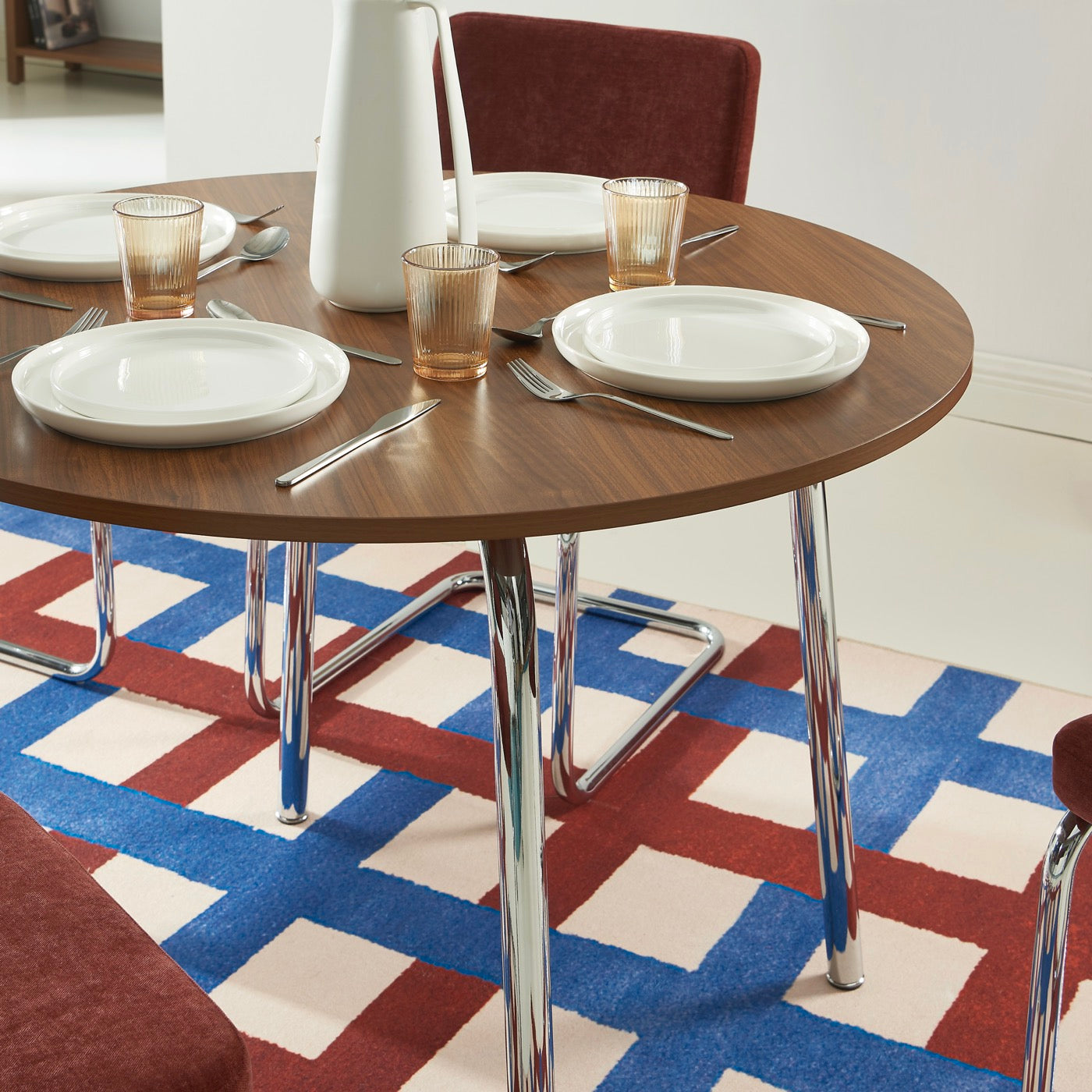 Vassi - Table À Manger Ronde - Effet Noyer