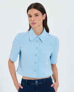 Chemise courte en crêpe bleu ciel_1