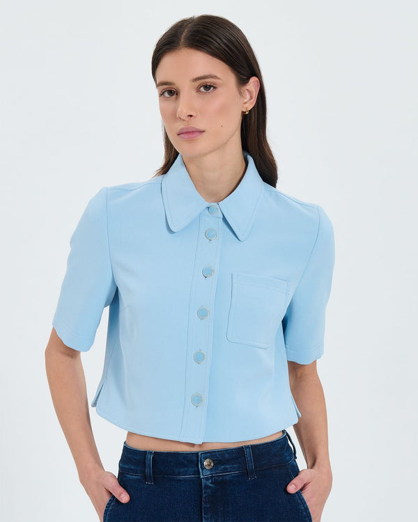 Chemise courte en crêpe bleu ciel_1