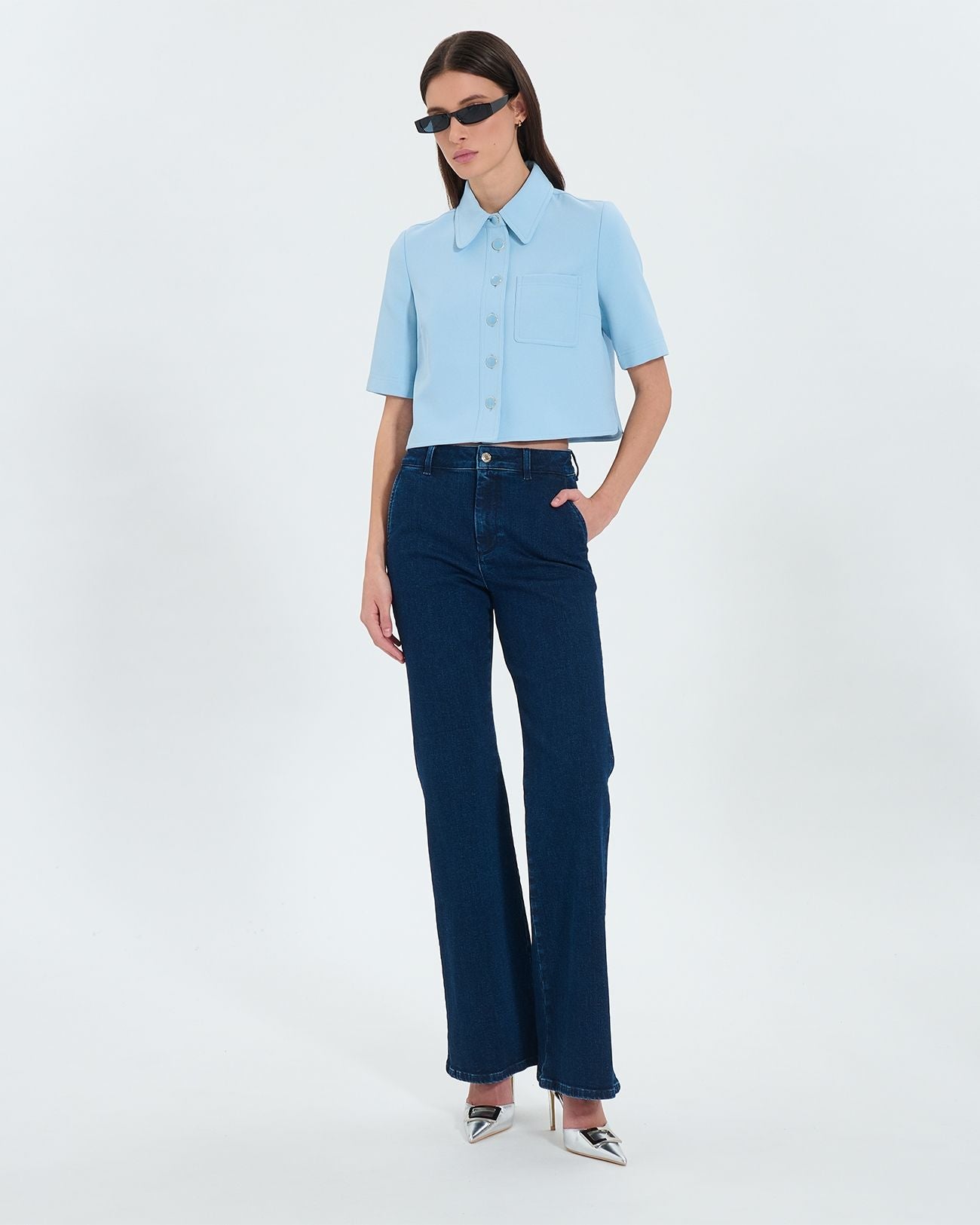 Chemise courte en crêpe bleu ciel_2