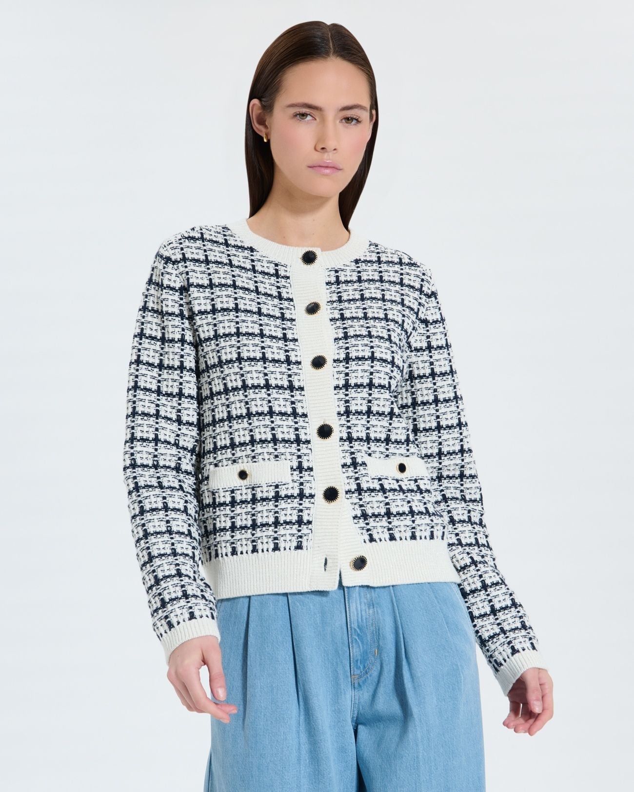 Gilet façon tweed bicolore nocturne écru_1