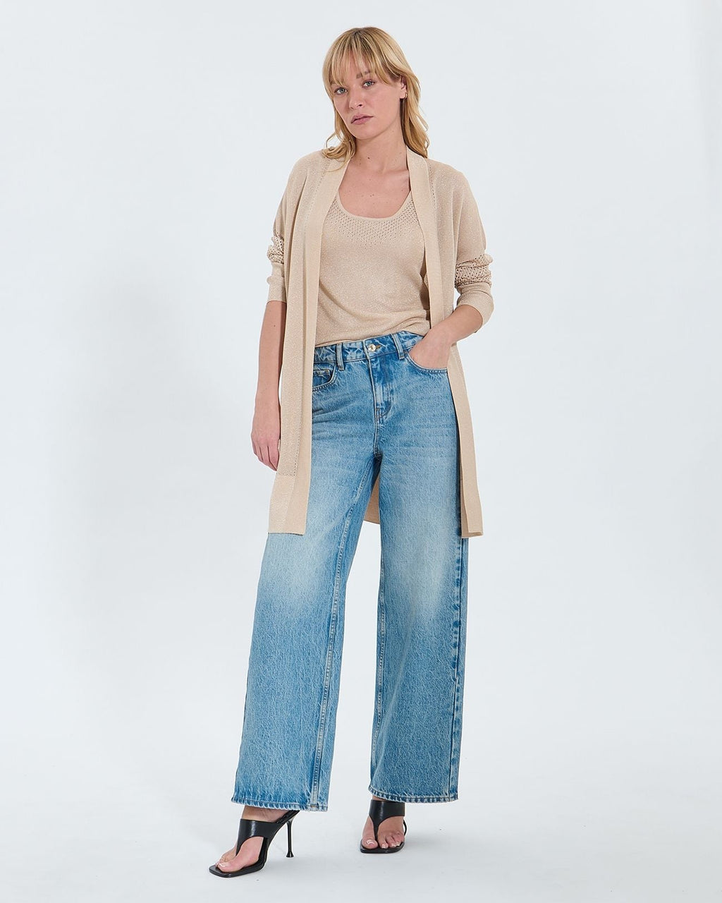 Gilet long ajouré champagne pailleté_1
