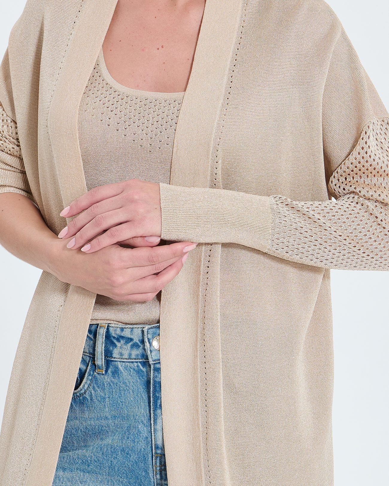 Gilet long ajouré champagne pailleté_2