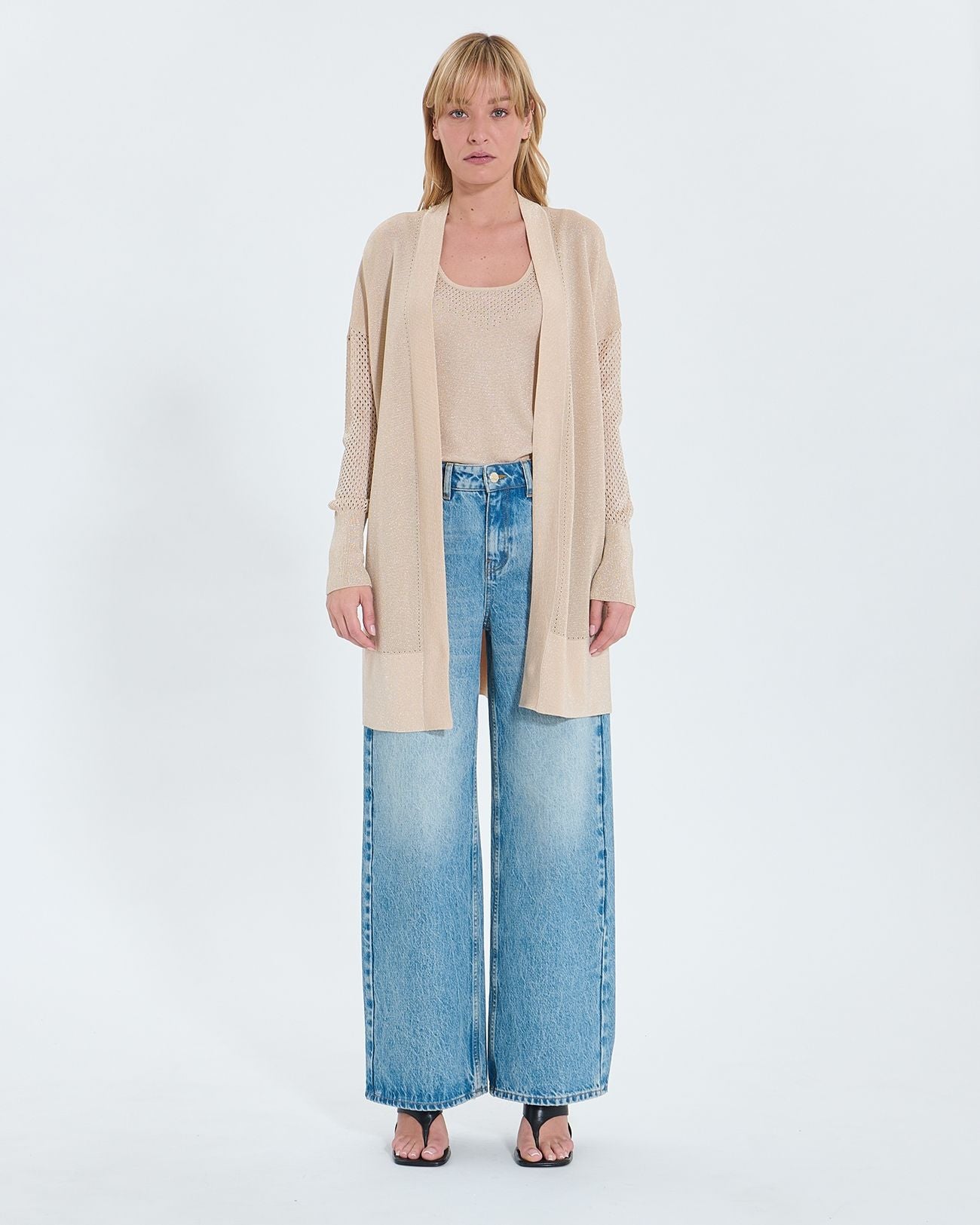 Gilet long ajouré champagne pailleté_4