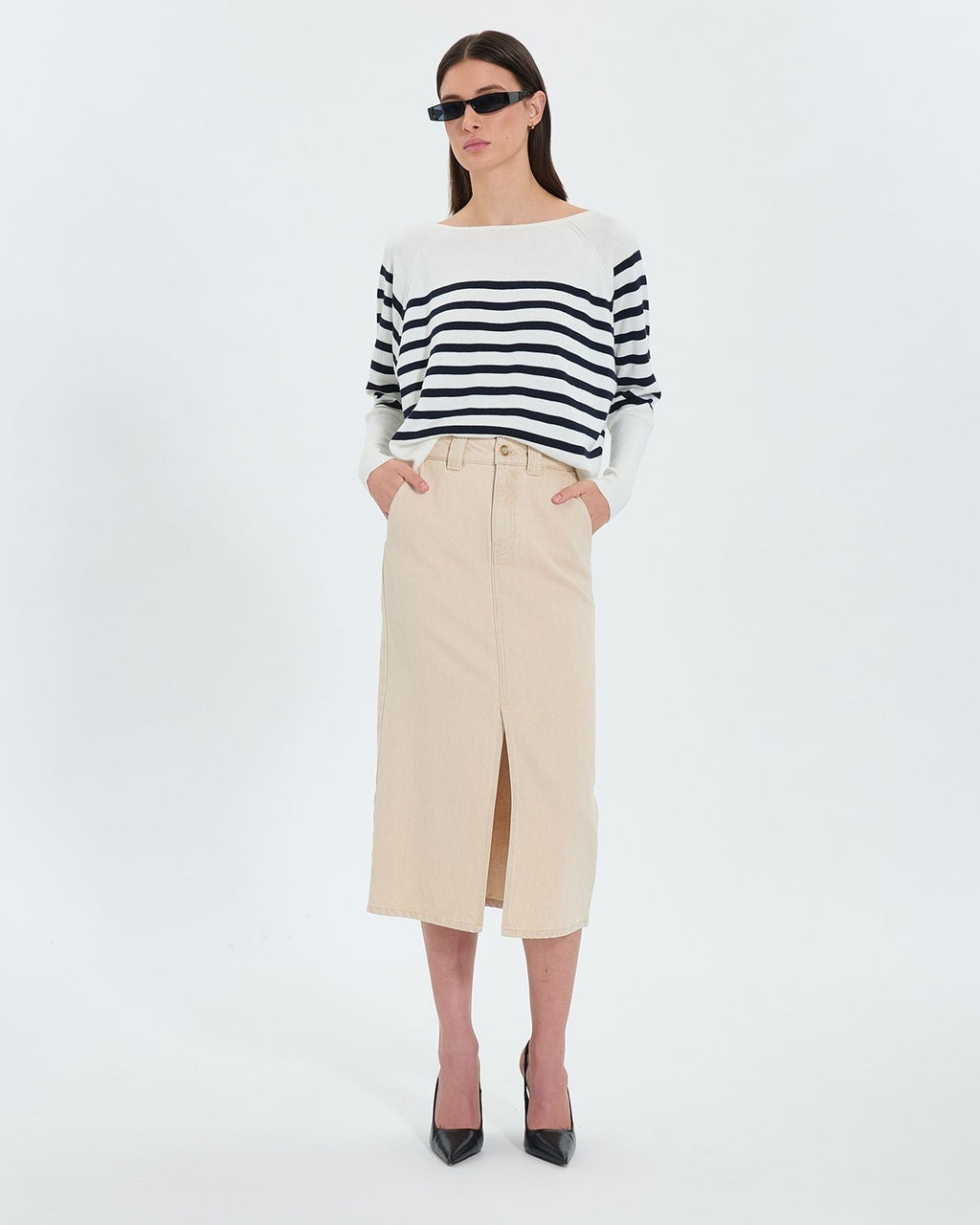Jupe longue en jean beige_1