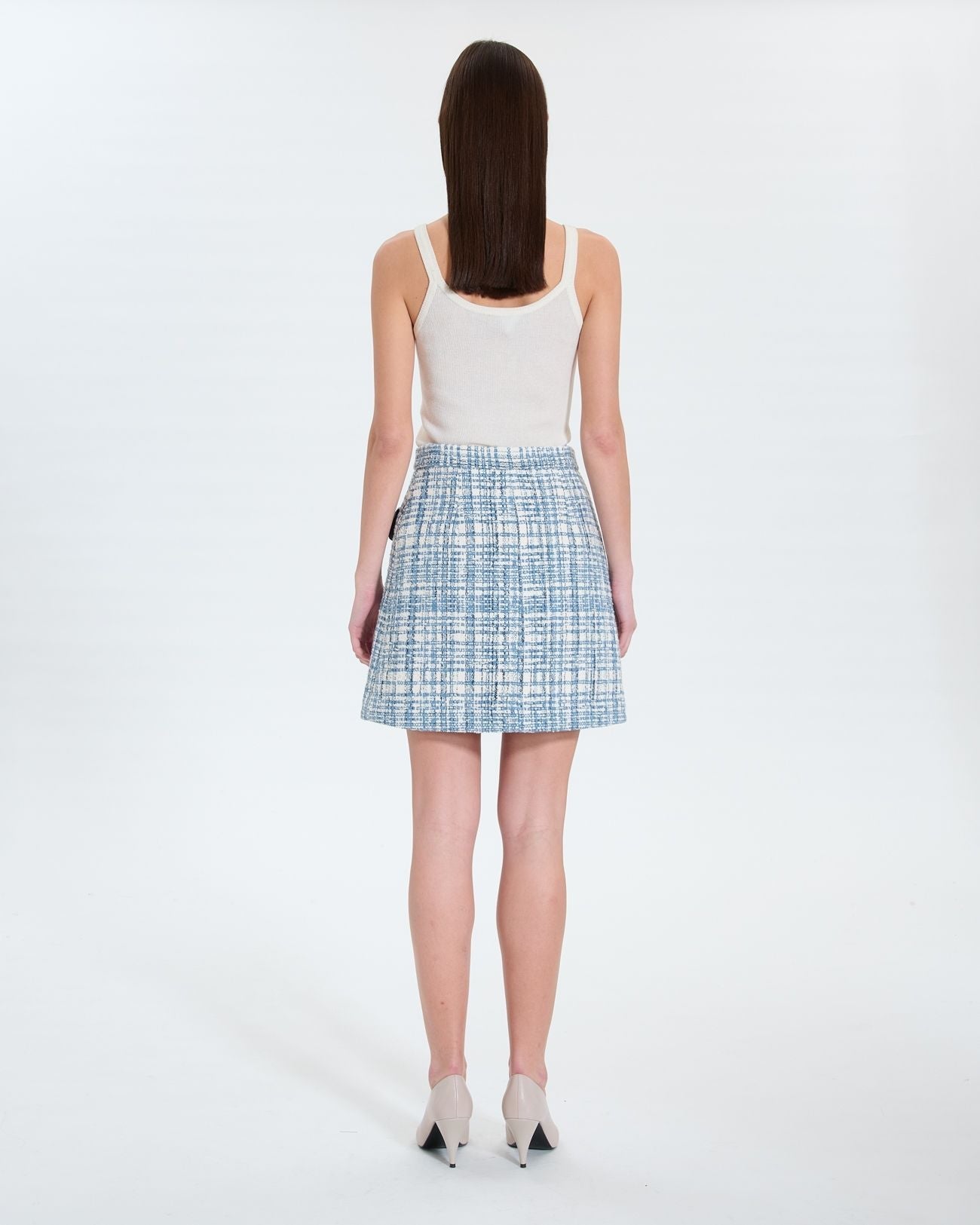 Jupe courte style tweed bleue_3