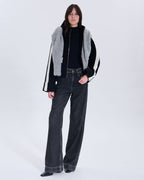 Manteau en laine bicolore nocturne contour cuir_1