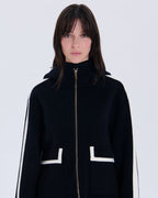 Manteau en laine bicolore nocturne contour cuir_2