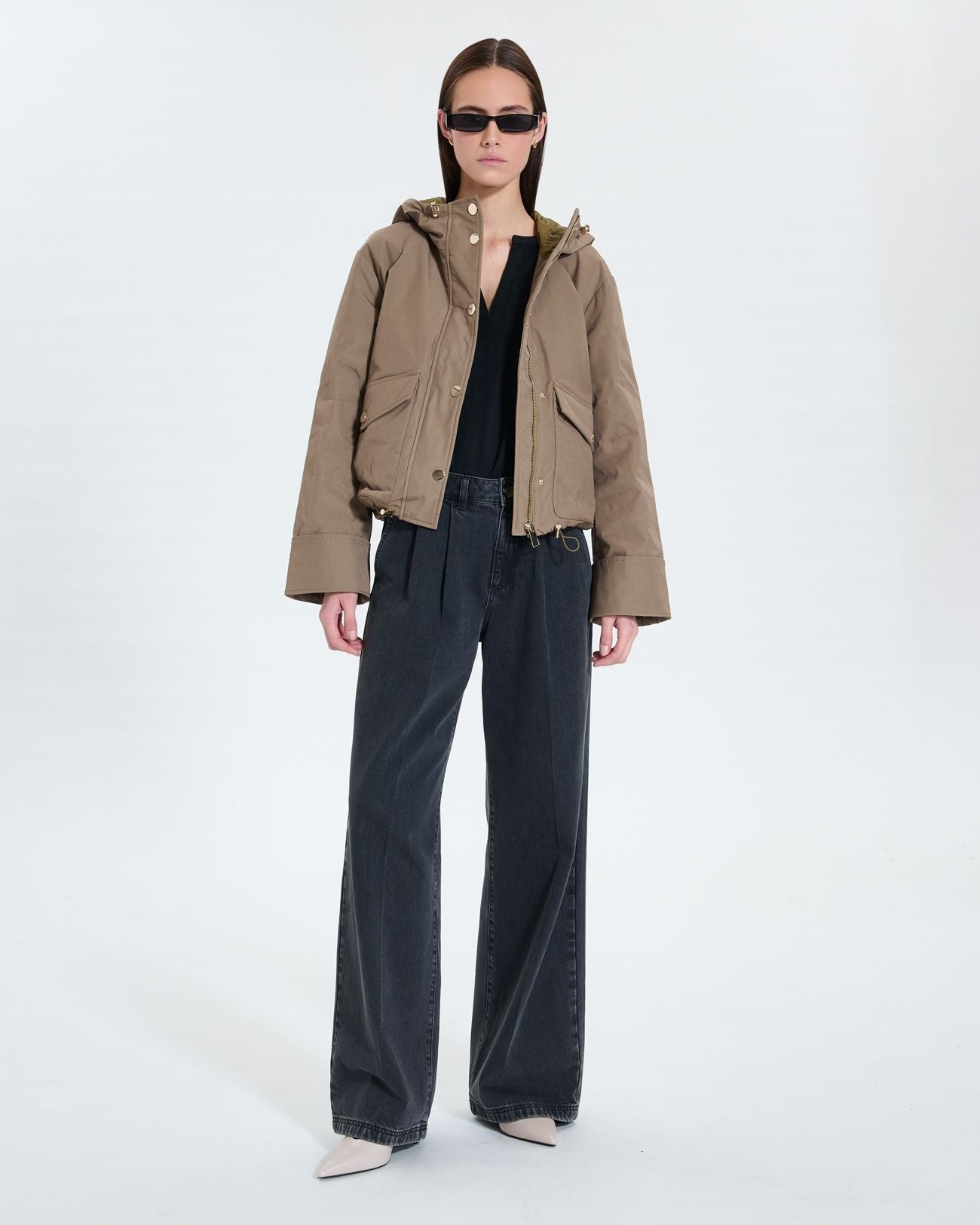 Manteau court en nylon kaki_2