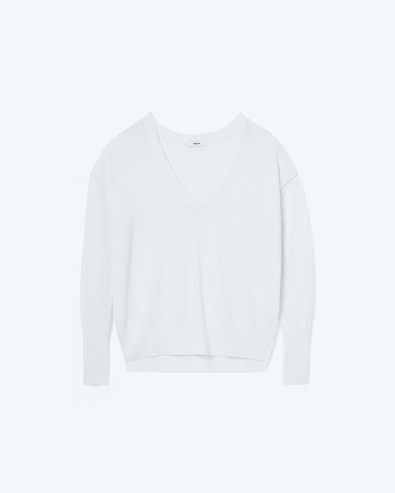 Pull fin à col V écru_5