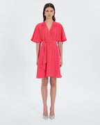 Robe portefeuille en crêpe corail_1