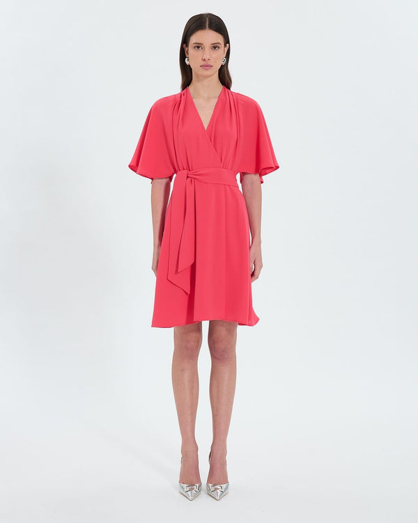 Robe portefeuille en crêpe corail_1