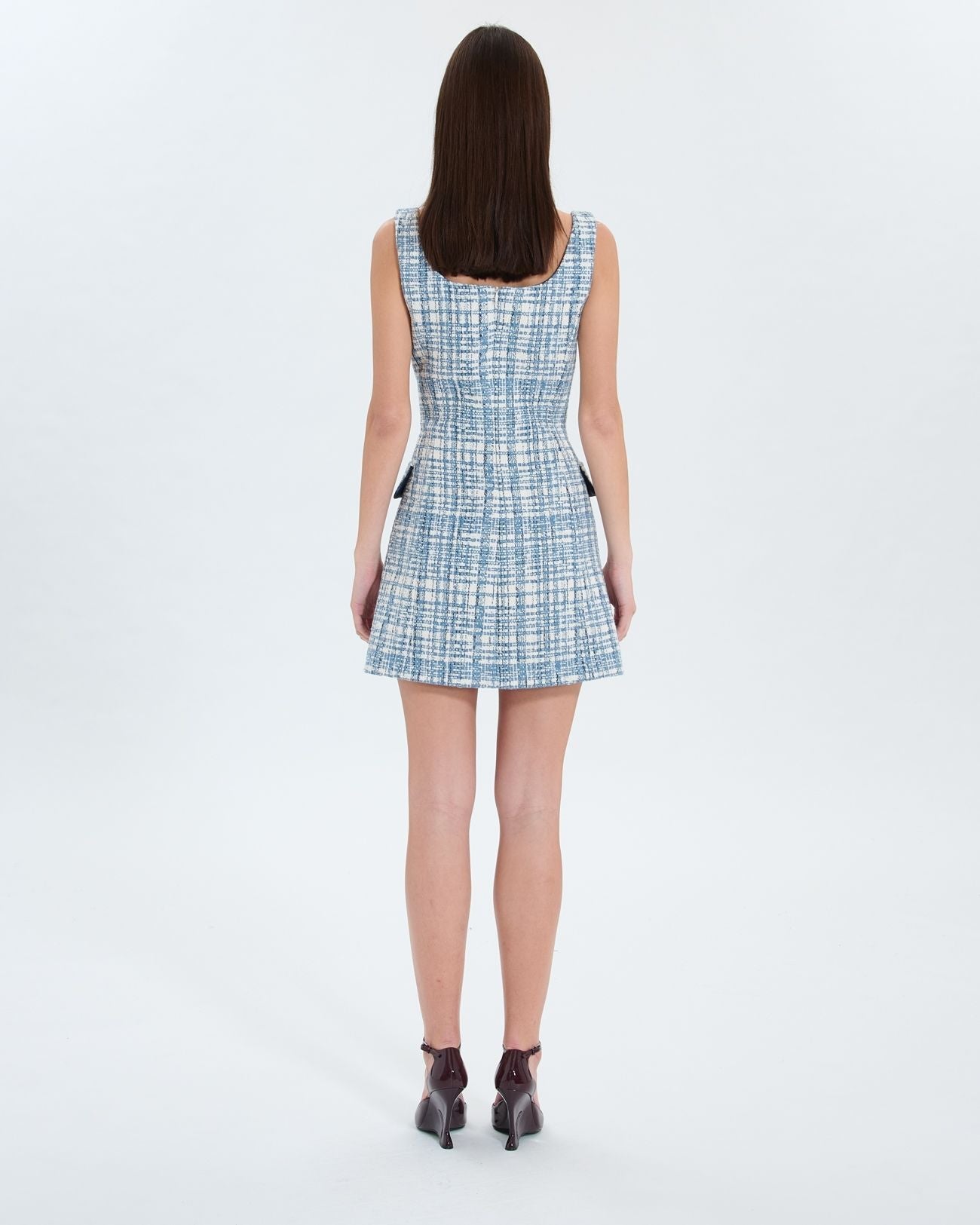 Robe courte en tweed bleue_4