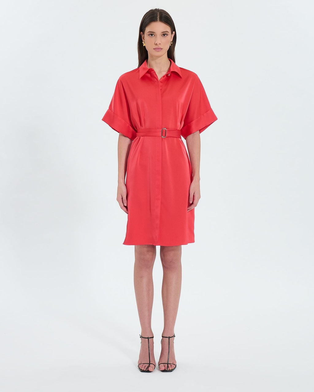 Robe chemise satinée corail_1