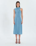 Robe asymétrique satinée bleue_1