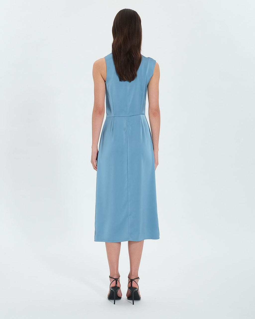 Robe asymétrique satinée bleue_3