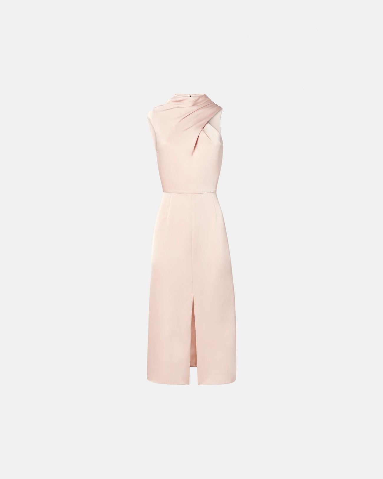 Robe asymétrique satinée nude_4