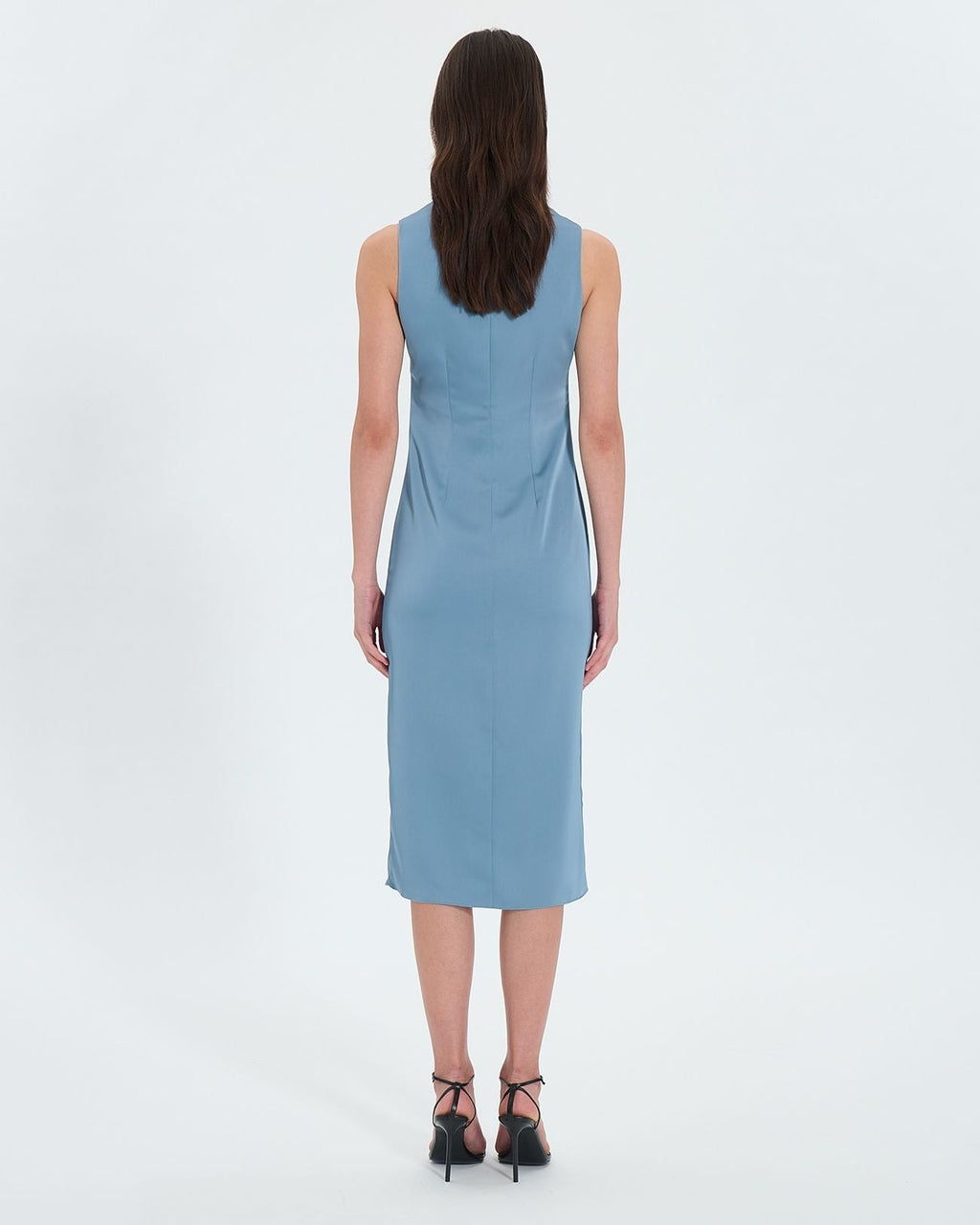 Robe midi satinée bleue hortensia_3