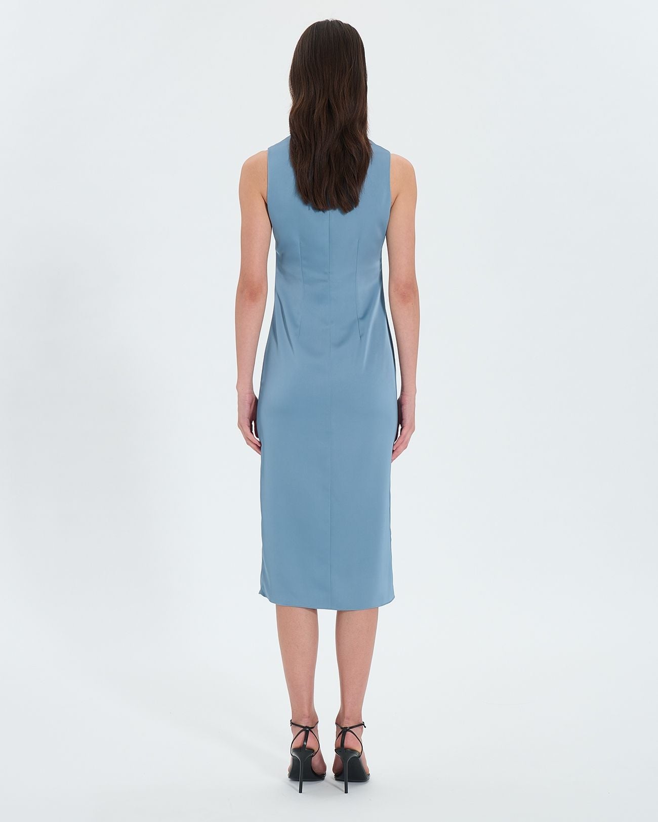 Robe midi satinée bleue hortensia_3