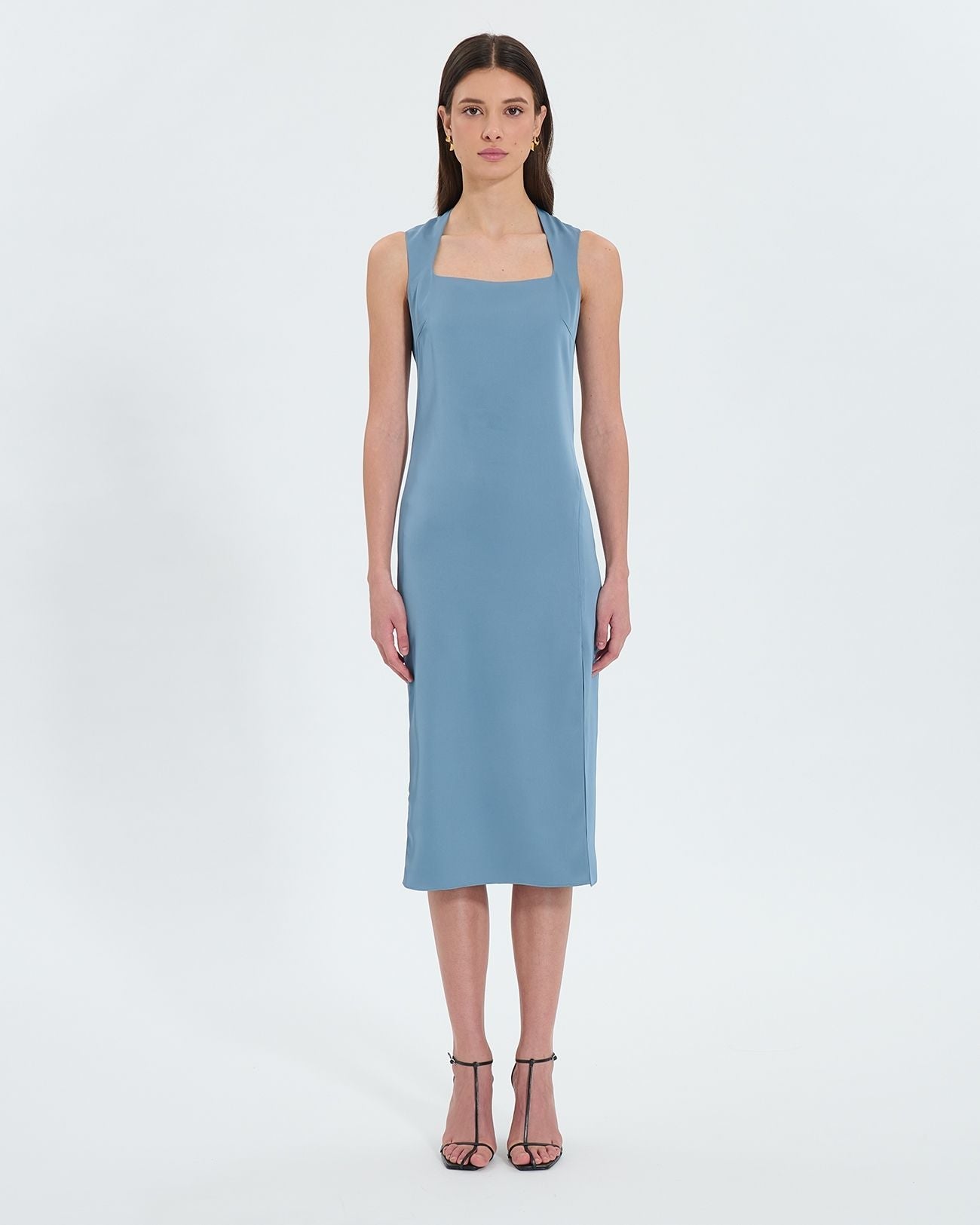 Robe midi satinée bleue hortensia_4