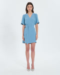 Robe droite en crêpe bleue_1