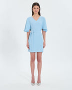Robe courte en crêpe bleu ciel_1