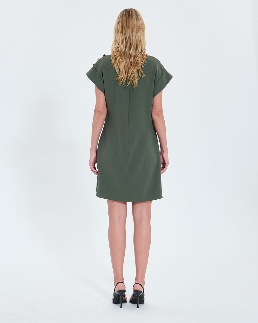 Robe courte en crêpe kaki_4