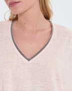 T-shirt col V en lin nude_2