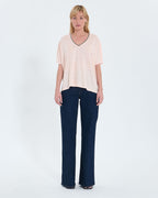 T-shirt col V en lin nude_4