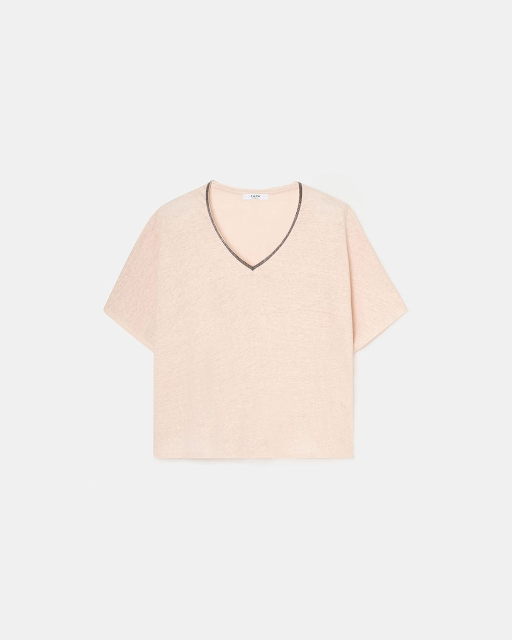T-shirt col V en lin nude_5
